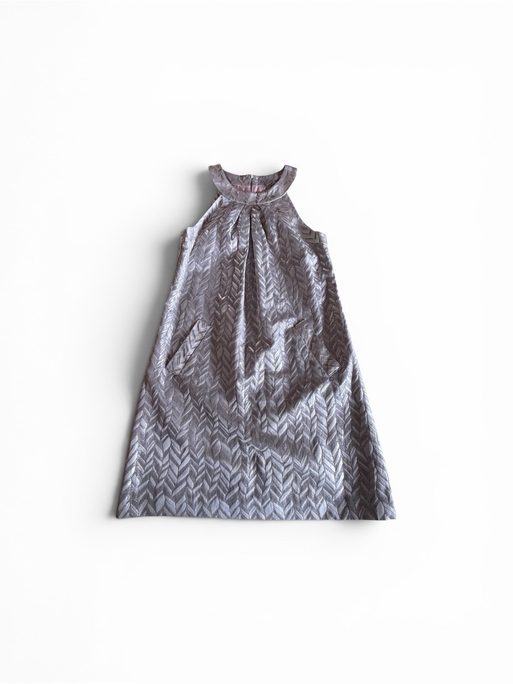 Trina Turk Metallic Elegant Silver Jacquard Shift Dress - Size 6